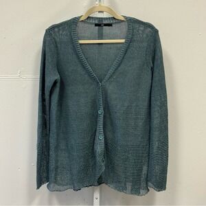 Jarbo‎ Linen Knit Sweater Button Cardigan Oversized Relaxed Fit Blue Gray XS/S
